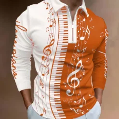 Music Festival Men's Music Zip Polo Shirts Golf Shirt Long Sleeve Polo Shirts Collared Shirts Casual Vacation Wear Festival Wear Party Outfits 3D Print Quarter Zip Polo Black-White Yellow Red