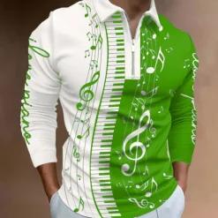 Music Festival Men's Music Zip Polo Shirts Golf Shirt Long Sleeve Polo Shirts Collared Shirts Casual Vacation Wear Festival Wear Party Outfits 3D Print Quarter Zip Polo Black-White Yellow Red