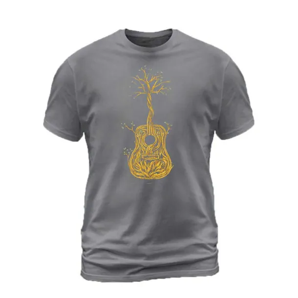Music Festival Men's Tree Graphic Prints Musical Instrument T Shirt Graphic Tee Cotton Short Sleeve Graphic Shirt Black Navy Blue Gray Comfortable Tee Outdoor Street Fashion Designer Clothing