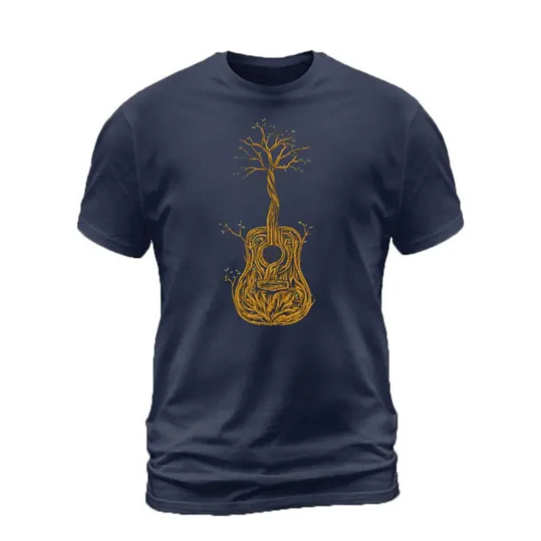 Music Festival Men's Tree Graphic Prints Musical Instrument T Shirt Graphic Tee Cotton Short Sleeve Graphic Shirt Black Navy Blue Gray Comfortable Tee Outdoor Street Fashion Designer Clothing