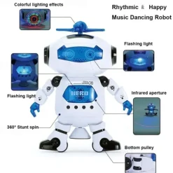 Musical Walking Dancing Robot Toy For Kids Flashing Lights 360 Body Spinning Toddlers Boys Girls Fun Toy Figure (Model 1)