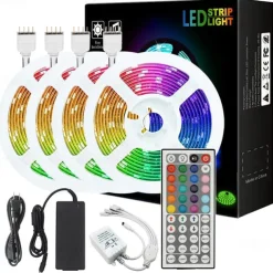 20M(4x5M) 5050 Flexible LED Light Strips RGB SMD 600 LEDs IR 44 Key Controller DC12V with High Viscosity Blue Double-sided Adhesive