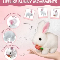 My Realistic Bunny Toy Interactive Electronic Pet Toys Bunnies can Hops Walks and Wiggles its EarsEaster Plush Stuffed Bunny Toy Educational Toys for Kids