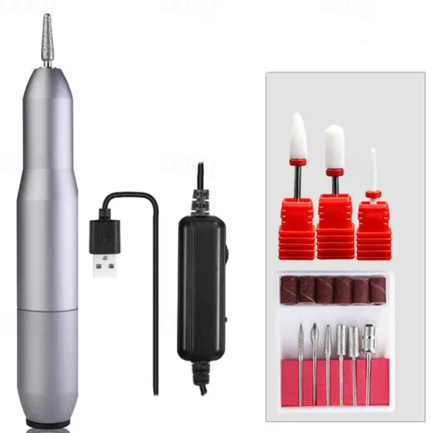 Nail Drill Portable Electric Nail Drill USB Electric Nail Filer With Drill Bits Sanding Bands Professional Nail Drill Machine Tools For Acrylic Nails Gel Nail