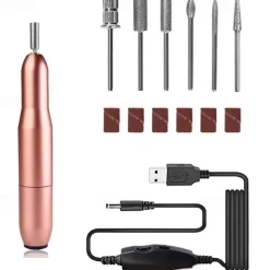 Nail Drill Portable Electric Nail Drill USB Electric Nail Filer With Drill Bits Sanding Bands Professional Nail Drill Machine Tools For Acrylic Nails Gel Nail