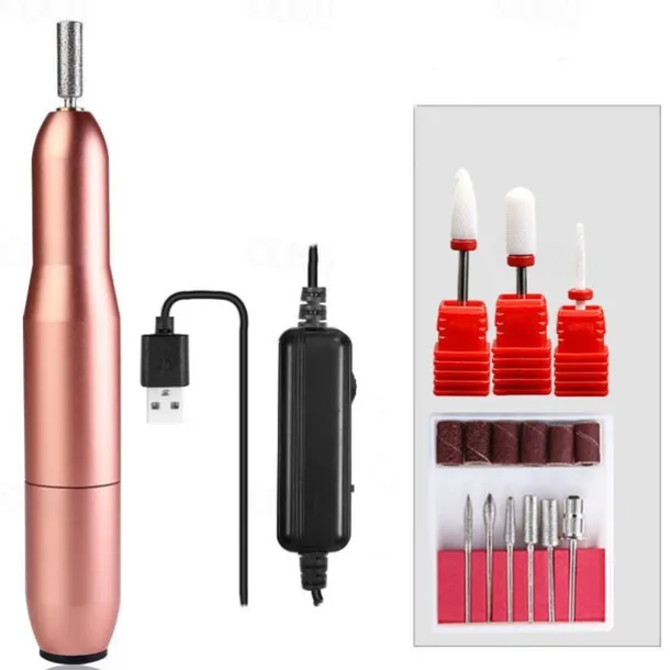 Nail Drill Portable Electric Nail Drill USB Electric Nail Filer With Drill Bits Sanding Bands Professional Nail Drill Machine Tools For Acrylic Nails Gel Nail