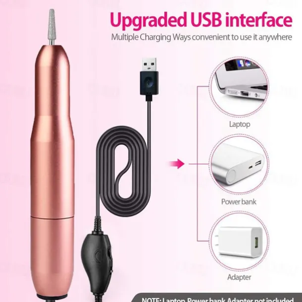 Nail Drill Portable Electric Nail Drill USB Electric Nail Filer With Drill Bits Sanding Bands Professional Nail Drill Machine Tools For Acrylic Nails Gel Nail