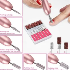 Nail Drill Portable Electric Nail Drill USB Electric Nail Filer With Drill Bits Sanding Bands Professional Nail Drill Machine Tools For Acrylic Nails Gel Nail