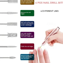 Nail Drill Portable Electric Nail Drill USB Electric Nail Filer With Drill Bits Sanding Bands Professional Nail Drill Machine Tools For Acrylic Nails Gel Nail