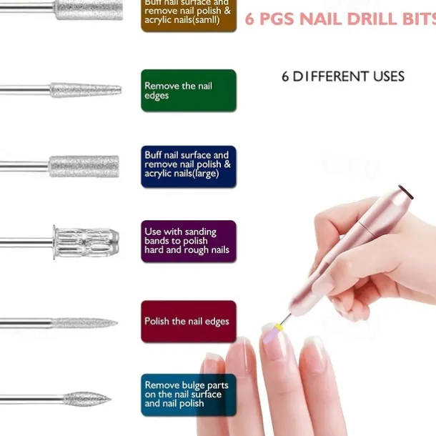Nail Drill Portable Electric Nail Drill USB Electric Nail Filer With Drill Bits Sanding Bands Professional Nail Drill Machine Tools For Acrylic Nails Gel Nail