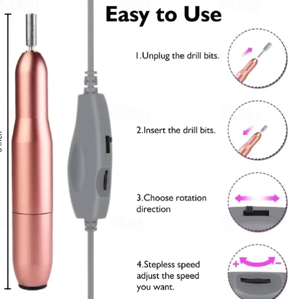 Nail Drill Portable Electric Nail Drill USB Electric Nail Filer With Drill Bits Sanding Bands Professional Nail Drill Machine Tools For Acrylic Nails Gel Nail