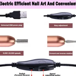 Nail Drill Portable Electric Nail Drill USB Electric Nail Filer With Drill Bits Sanding Bands Professional Nail Drill Machine Tools For Acrylic Nails Gel Nail