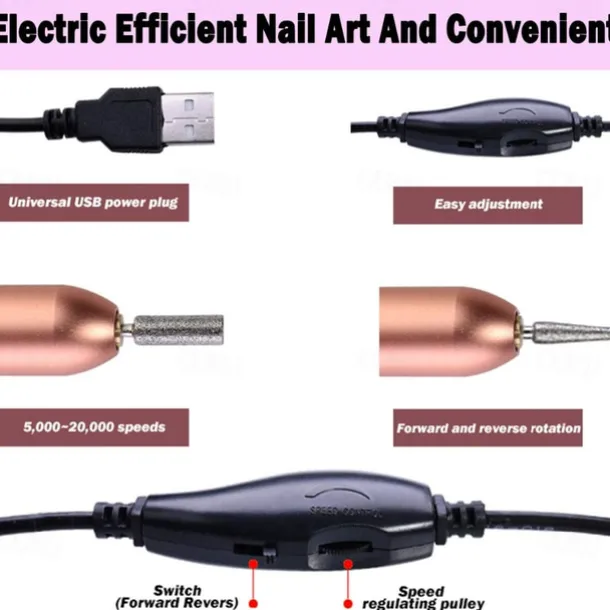 Nail Drill Portable Electric Nail Drill USB Electric Nail Filer With Drill Bits Sanding Bands Professional Nail Drill Machine Tools For Acrylic Nails Gel Nail