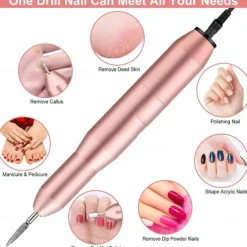 Nail Drill Portable Electric Nail Drill USB Electric Nail Filer With Drill Bits Sanding Bands Professional Nail Drill Machine Tools For Acrylic Nails Gel Nail