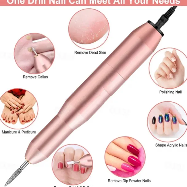 Nail Drill Portable Electric Nail Drill USB Electric Nail Filer With Drill Bits Sanding Bands Professional Nail Drill Machine Tools For Acrylic Nails Gel Nail