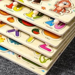 Nail Grasping Board Puzzle Children'S Montessori Early Education Wooden Toys Alphanumeric Fruit Shape Cognitive Jigsaw Puzzle