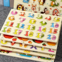 Nail Grasping Board Puzzle Children'S Montessori Early Education Wooden Toys Alphanumeric Fruit Shape Cognitive Jigsaw Puzzle