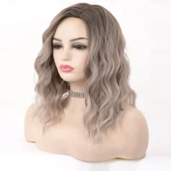 Natalie Portman Wig Ombre Short Curly Wig Synthetic Hair Ash Blonde Wig Ombre Brown Wigs for Women Best Glueless Blonde Wigs with Side Part Mixed Blonde Wig Wigs Christmas Party Wigs