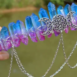 Natural Crystal Electroplated Black Electroplated Colorful White Wicca Witch Accessories Chain Crown Hair Band for Walpurgis Night