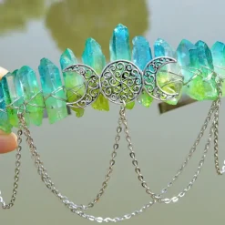 Natural Crystal Electroplated Black Electroplated Colorful White Wicca Witch Accessories Chain Crown Hair Band for Walpurgis Night