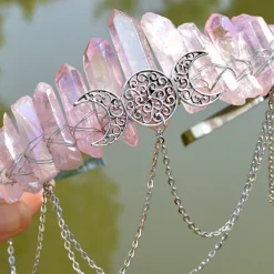 Natural Crystal Electroplated Black Electroplated Colorful White Wicca Witch Accessories Chain Crown Hair Band for Walpurgis Night