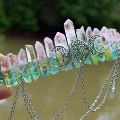 Natural Crystal Electroplated Black Electroplated Colorful White Wicca Witch Accessories Chain Crown Hair Band for Walpurgis Night