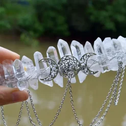 Natural Crystal Electroplated Black Electroplated Colorful White Wicca Witch Accessories Chain Crown Hair Band for Walpurgis Night