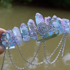 Natural Crystal Electroplated Black Electroplated Colorful White Wicca Witch Accessories Chain Crown Hair Band for Walpurgis Night