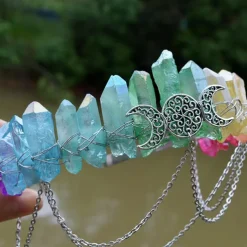 Natural Crystal Electroplated Black Electroplated Colorful White Wicca Witch Accessories Chain Crown Hair Band for Walpurgis Night