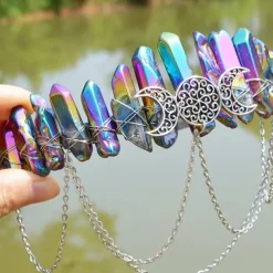 Natural Crystal Electroplated Black Electroplated Colorful White Wicca Witch Accessories Chain Crown Hair Band for Walpurgis Night