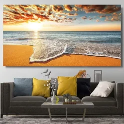 Natural Modern Seascape Wall Pictures Landscape Beach Sea Ocean Canvas Painting Wall Art Posters for Living Room Decor Cuadros