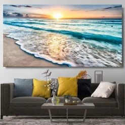 Natural Modern Seascape Wall Pictures Landscape Beach Sea Ocean Canvas Painting Wall Art Posters for Living Room Decor Cuadros