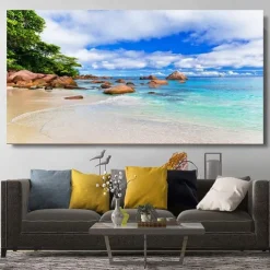 Natural Modern Seascape Wall Pictures Landscape Beach Sea Ocean Canvas Painting Wall Art Posters for Living Room Decor Cuadros