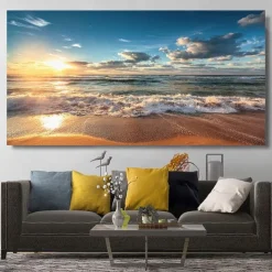 Natural Modern Seascape Wall Pictures Landscape Beach Sea Ocean Canvas Painting Wall Art Posters for Living Room Decor Cuadros
