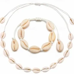 Natural Shell Necklace Bracelet Anklet Set Handmade Adjustable Summer Boho Hawaii Beach Seashell Choker Jewelry Gift for Women Girls