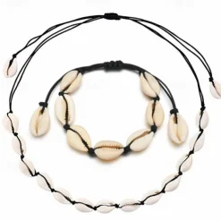 Natural Shell Necklace Bracelet Anklet Set Handmade Adjustable Summer Boho Hawaii Beach Seashell Choker Jewelry Gift for Women Girls