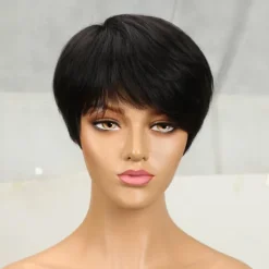 Natural Short Bob Pixie Cut Wigs For Black Women Straight Colored Human Hair With Bangs Natural Brazilian Hair