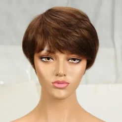 Natural Short Bob Pixie Cut Wigs For Black Women Straight Colored Human Hair With Bangs Natural Brazilian Hair