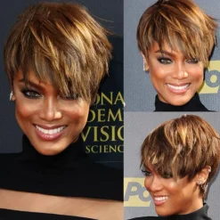 Natural Short Bob Pixie Cut Wigs For Black Women Straight Colored Human Hair With Bangs Natural Brazilian Hair