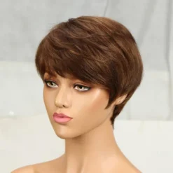 Natural Short Bob Pixie Cut Wigs For Black Women Straight Colored Human Hair With Bangs Natural Brazilian Hair