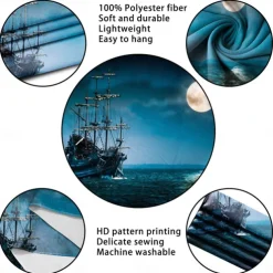 Nature Landscape Hanging Tapestry Wall Art Marine Sailing Moon Large Tapestry Mural Decor Photograph Backdrop Blanket Curtain Home Bedroom Living Room Decoration Pirate