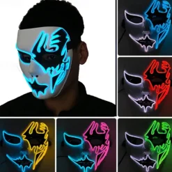 Neon Light LED Mask LED Halloween Scary Mask Cosplay Party Masque Masquerade Masks Halloween Costume Carnival Glow Party Props