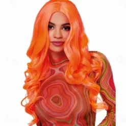 Neon Peach Fashion Curls Wig for Carnival Fancy Dress Party Cosplay Costume Hair Accessory