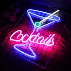 Neon Signs Cocktails LED Sign Blue Cocktail Glass Shaped Neon Light Sign Martini LED Neon Signs Wall Decor Man Cave Neon Bar Signs for Bar Shop Beer Bar Night Club