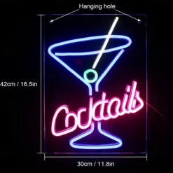 Neon Signs Cocktails LED Sign Blue Cocktail Glass Shaped Neon Light Sign Martini LED Neon Signs Wall Decor Man Cave Neon Bar Signs for Bar Shop Beer Bar Night Club