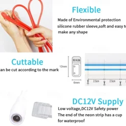 Neon Strip LED Light Flexible DC 12V Waterproof IP67 SMD 2835 Rope Tube White Blue Red Green Decoration for Christmas Holiday Indoors Outdoor