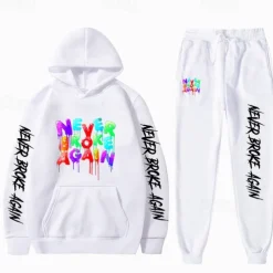 Never Broke Again Young Boy Pants Outfits Hoodie Anime Harajuku Graphic Kawaii For Couple's Men's Women's Adults' Hot Stamping Sports Casual Daily