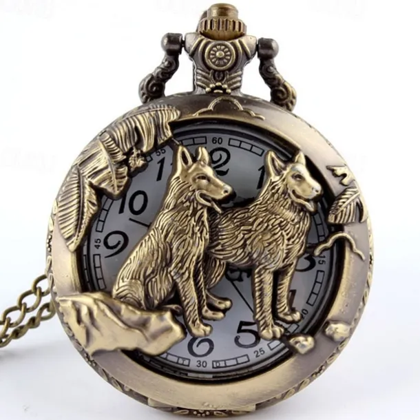 New Arrival Quartz Pocket Watch Open-faced Cover Mixed Style Wild Wolf Embossment Transparent Lid Pendant Unisex Women Men Watch