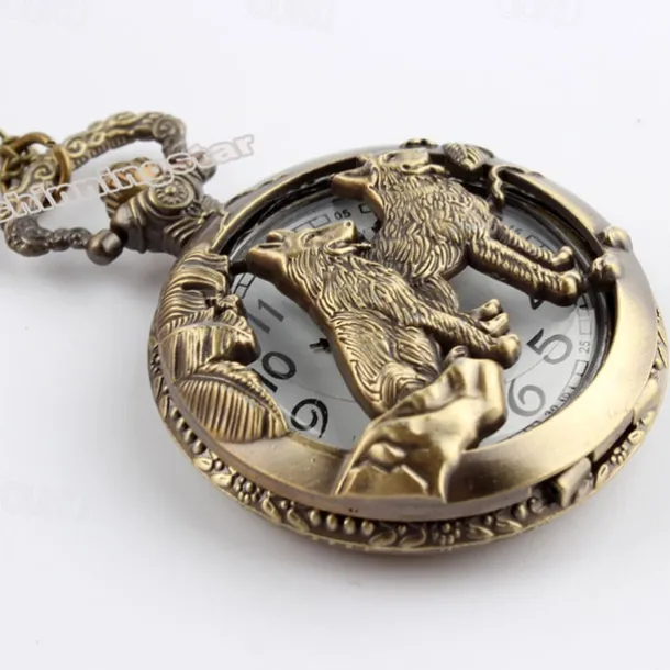 New Arrival Quartz Pocket Watch Open-faced Cover Mixed Style Wild Wolf Embossment Transparent Lid Pendant Unisex Women Men Watch