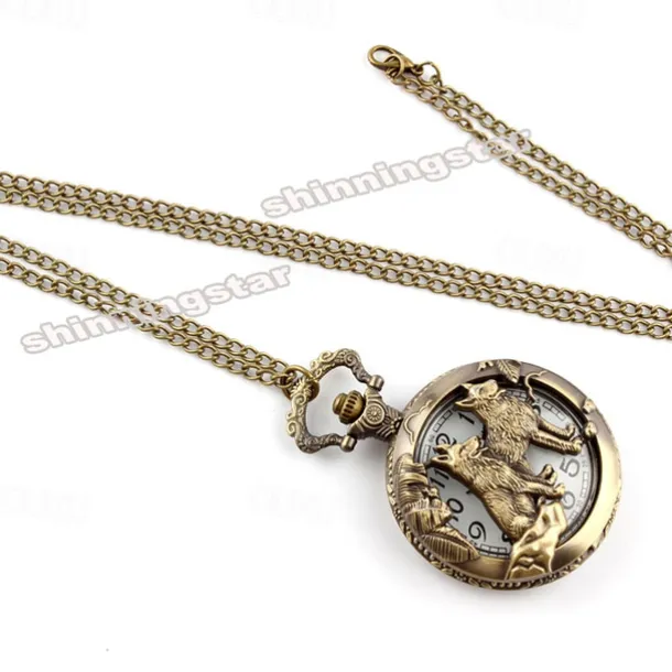 New Arrival Quartz Pocket Watch Open-faced Cover Mixed Style Wild Wolf Embossment Transparent Lid Pendant Unisex Women Men Watch